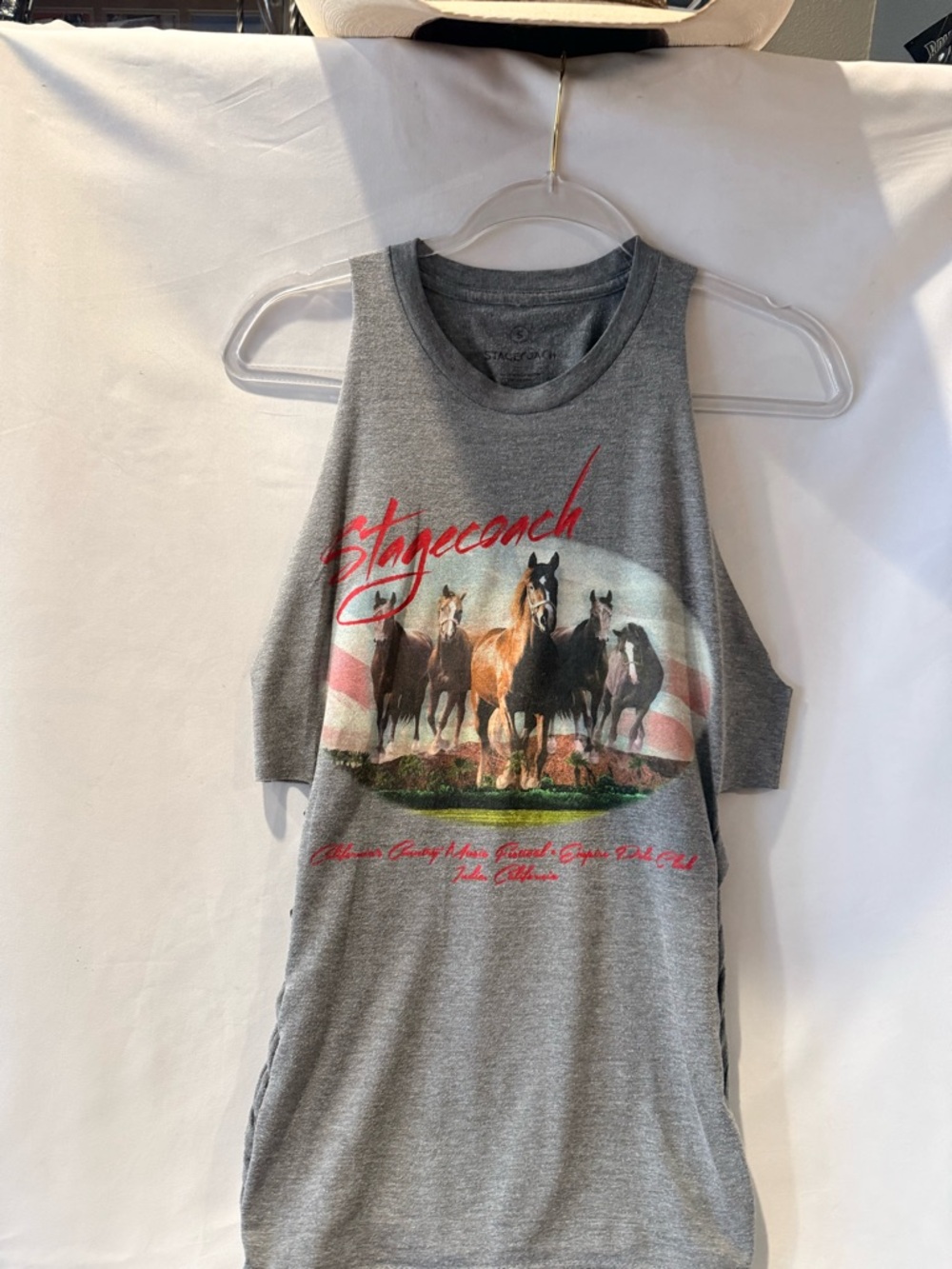 Grey 'Stagecoach' Cutup Sexy Soft Tee w/ Running Horses and peekaboo slits - Picture 2 of 6